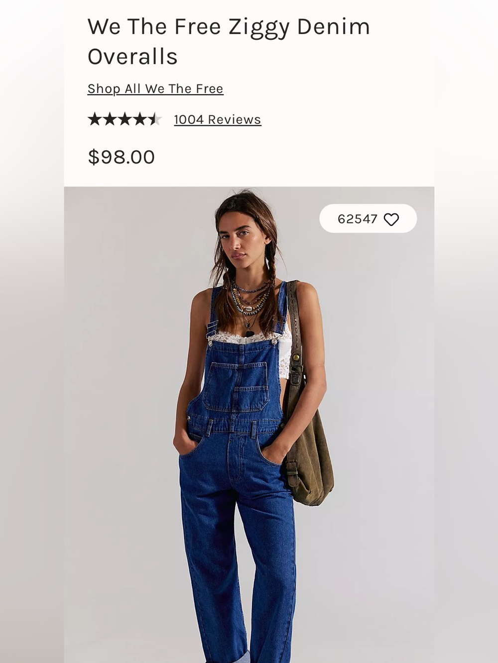 Free People/ We The Free Dark Wash Denim Overalls M